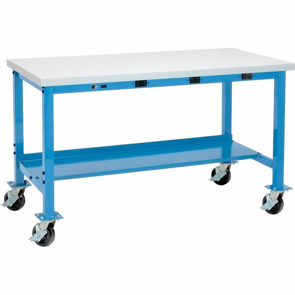 Global Industrial Mobile Workbench, 60 x 30in, Power Outlets, Laminate Square Edge, Blue 249409BL